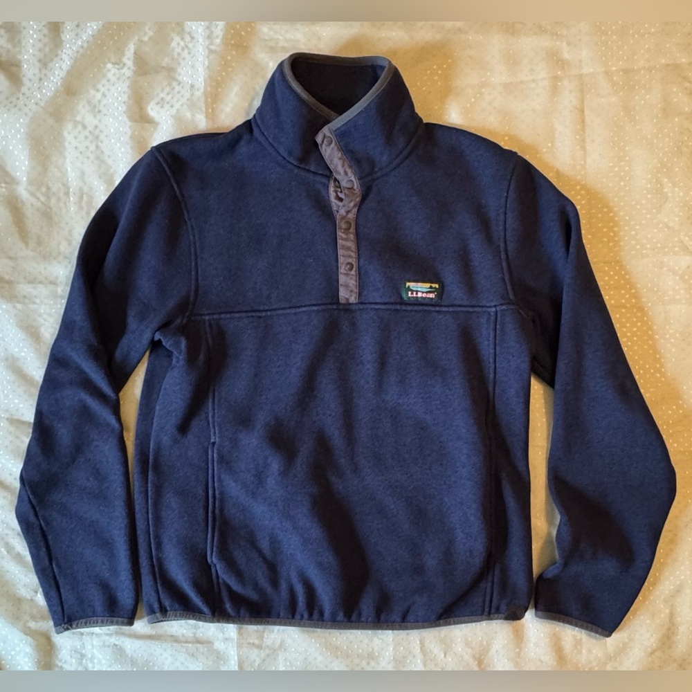 LL Bean Sweater Men’s Medium Blue 1/4 Snap Pullover Slightly Fitted L.L. Bean